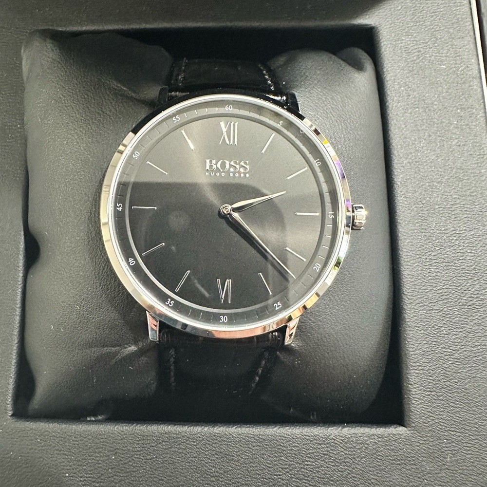 Black and silver HugoBoss leather watch